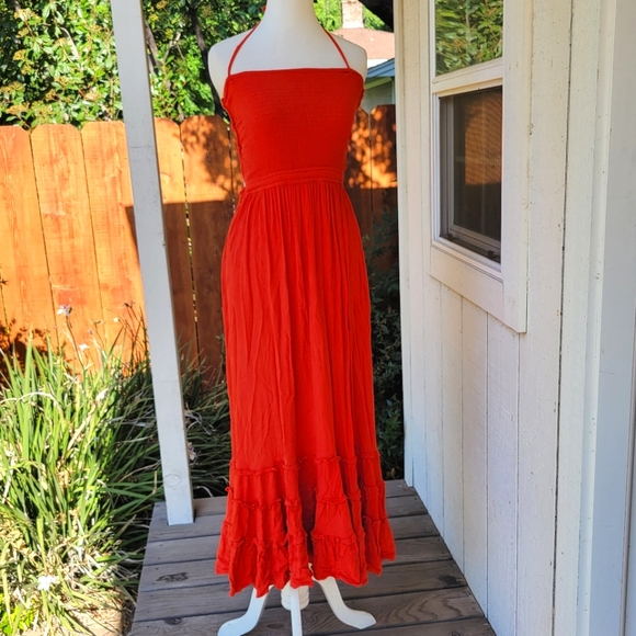 R.Vivimos Orange Summer Cotton Sexy Blackless Ruffle Maxi Dress - Picture 7 of 13